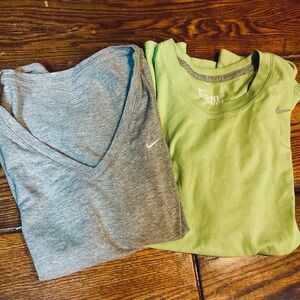 Nike Women’s Grey V-Neck & Green Crewneck Performance Tops (2-Pack)